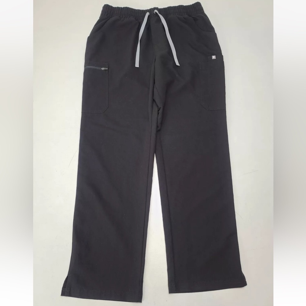 Figs Scrub Pants Black Yola Straight Leg Elastic Waist Size L Womens